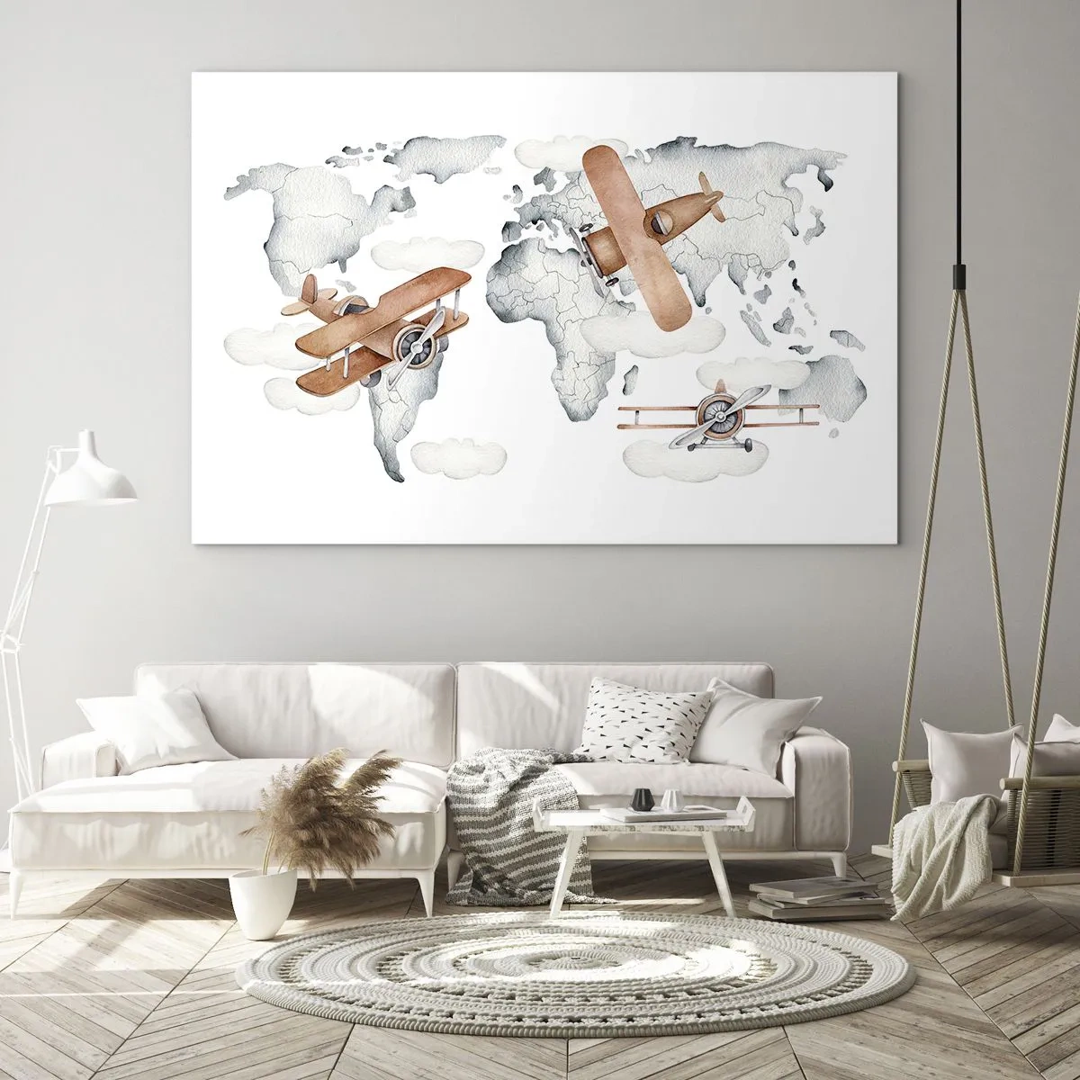 Glastavla - Bild på glas - Retro världskarta för flygplan för barn - 70x50cm - I den banbrytande andan - Modern väggdekoration för vardagsrum och sovrum ARTTOR