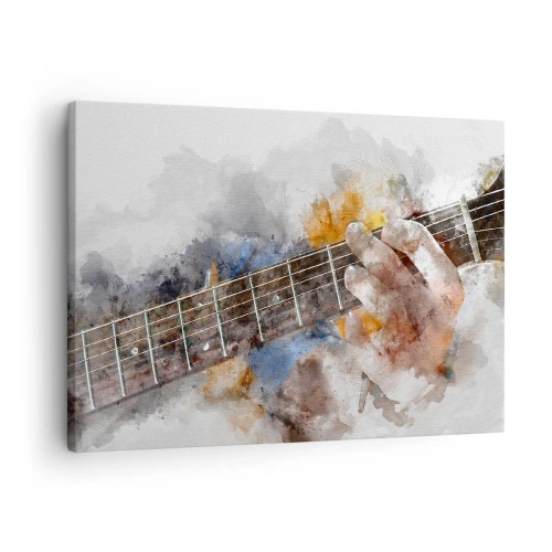 Canvastavla - Bild på duk - Abstrakt bild av en hand som spelar gitarr - 70x50cm - Poesi mellan strängarna - Modern väggdekoration för vardagsrum och sovrum ARTTOR
