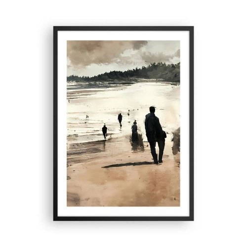 Affisch i svart ram - En promenad på stranden i nostalgiska färger - 50x70cm - Framkallade - Modern väggdekoration för vardagsrum och sovrum ARTTOR