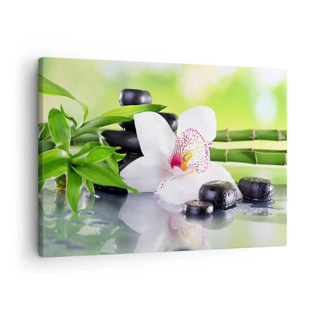 Canvastavla - Bild på duk - Orkidé, stenar och bambu i en harmonisk spa-komposition - 70x50cm - Sval fräschhet - Modern väggdekoration för vardagsrum och sovrum ARTTOR