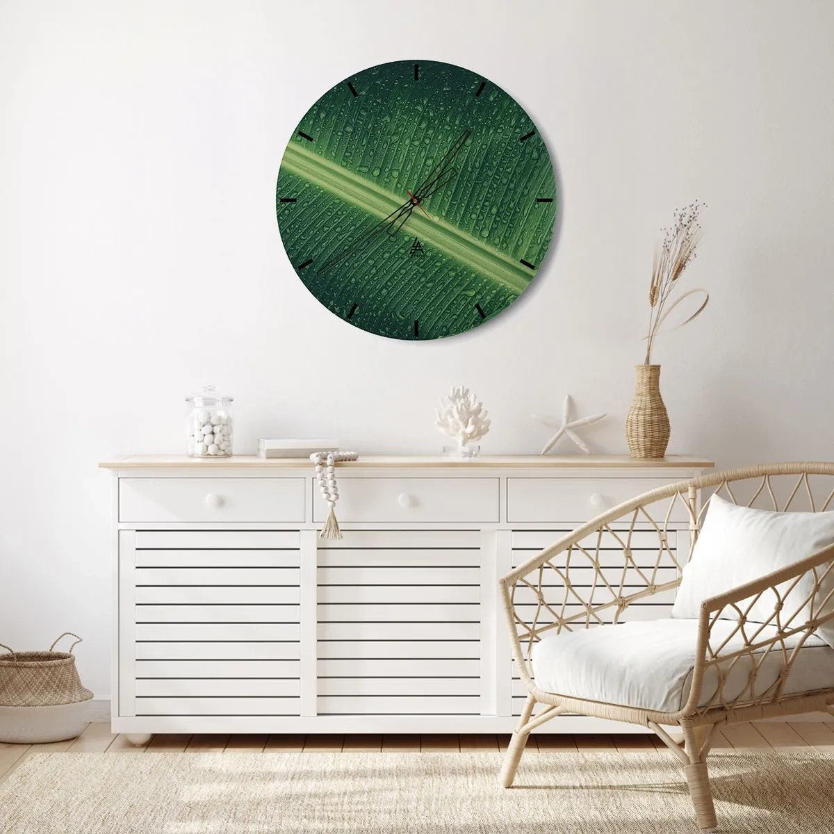 Väggklocka - Klocka på glas - Grönskans struktur - 30x30 cm
