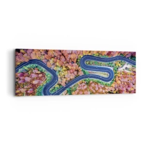 Canvastavla - Bild på duk - Slingrande väg genom skogen - 90x30 cm
