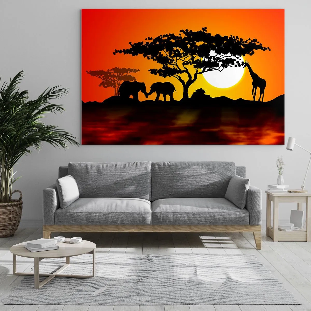 Glastavla - Bild på glas - Ett möte ute i savannen - 120x80 cm