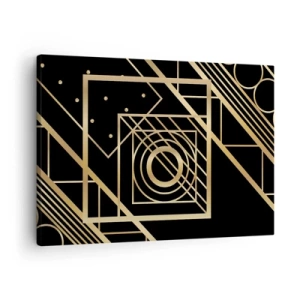 Canvastavla - Bild på duk - Gyllene geometriska mönster på svart bakgrund - 70x50cm - Gyllene geometri - Modern väggdekoration för vardagsrum och sovrum ARTTOR