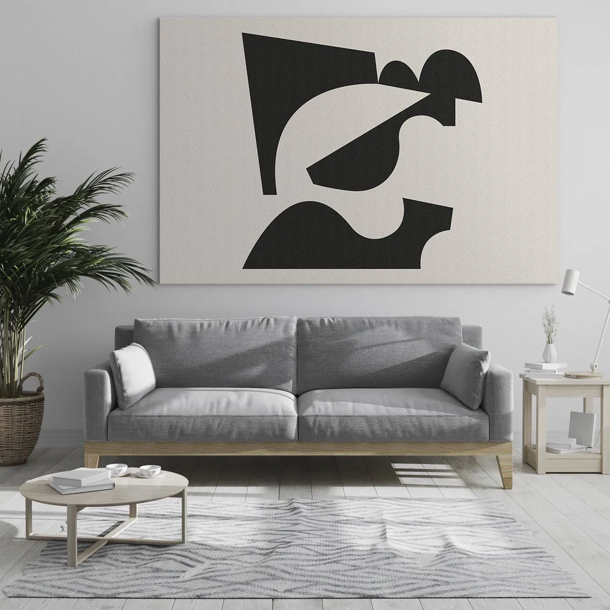 Glastavla - Bild på glas - Abstrakt svartvit geometrisk komposition - 70x50cm - För självmontering - Modern väggdekoration för vardagsrum och sovrum ARTTOR