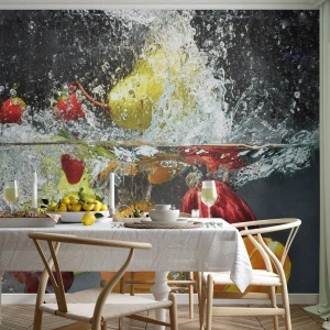 Självhäftande Fototapet Deluxe Sticker - Uppfriskande frukt - Frukt, Vatten, Kök - 150x105 cm