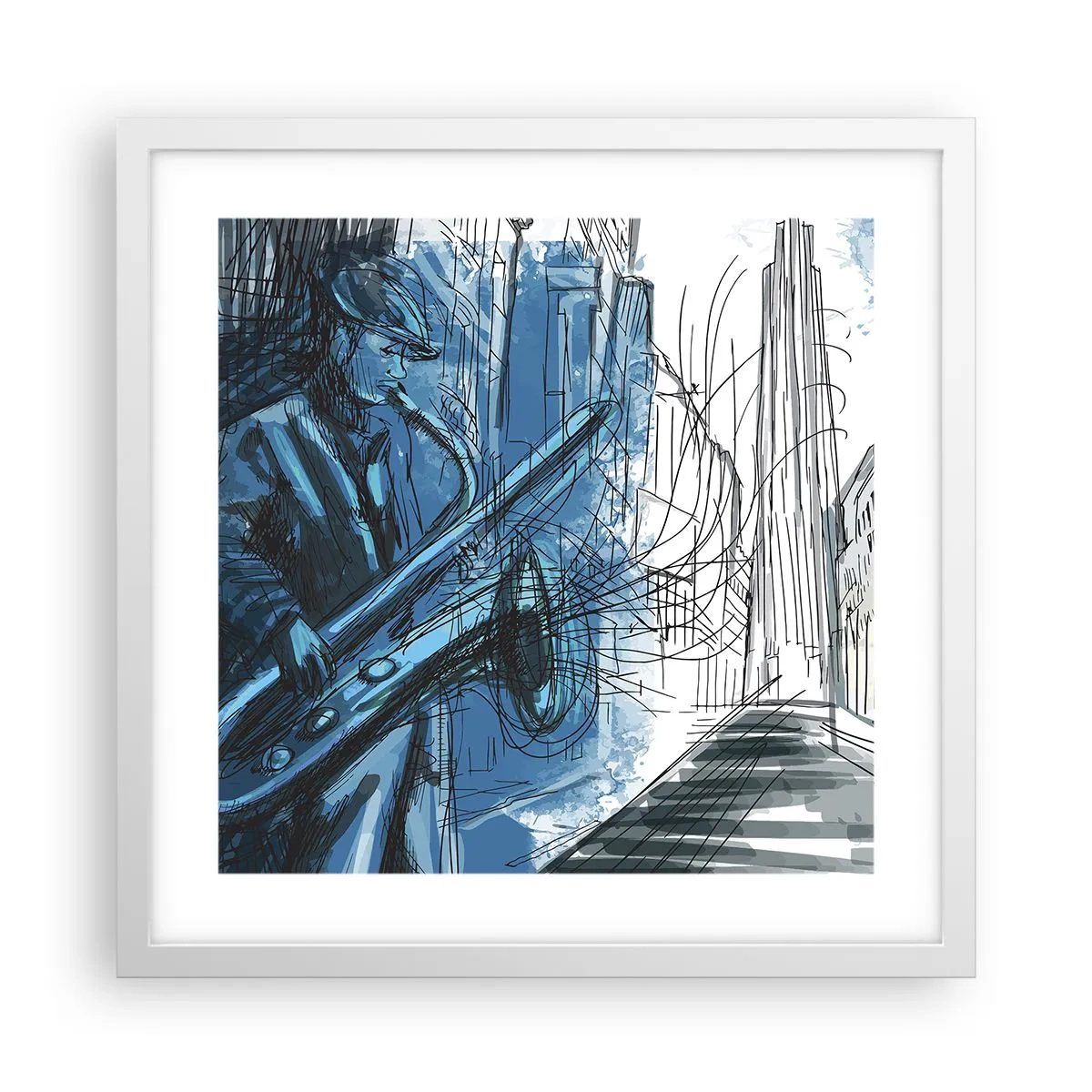 Affisch i vit ram - Stadsrapsodi - 40x40 cm