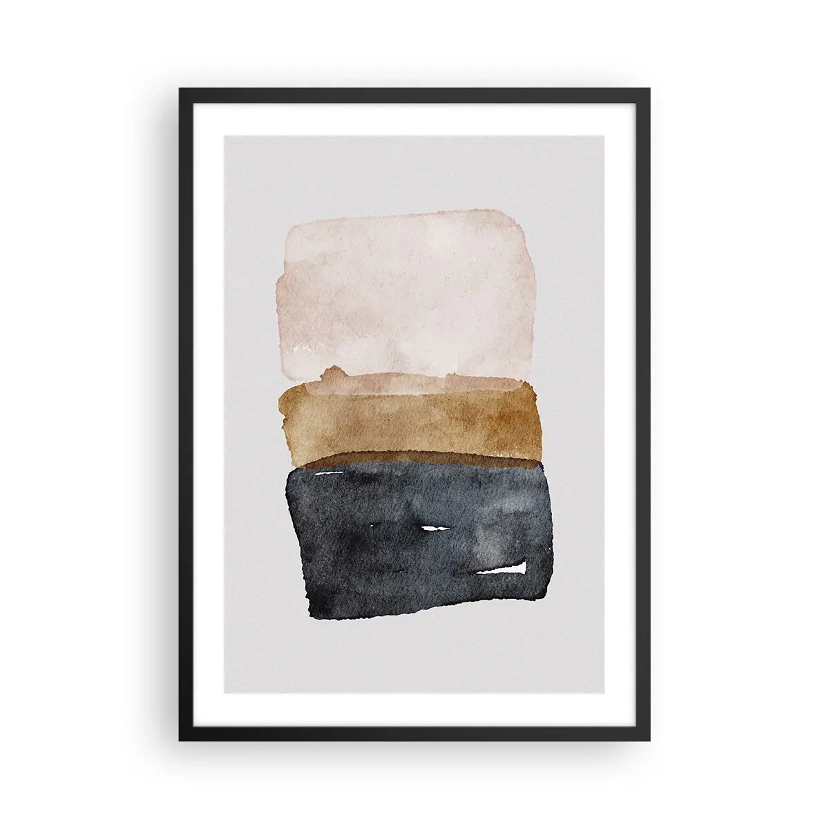 Affisch i svart ram - Abstrakt akvarell i jordnära toner - 50x70cm - Komposition av jordens färger - Modern väggdekoration för vardagsrum och sovrum ARTTOR