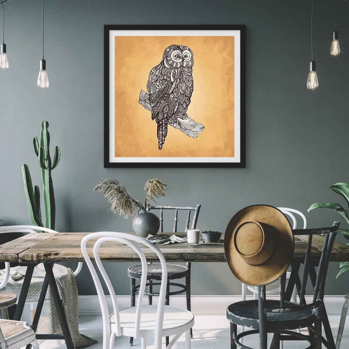 Affisch i svart ram - Invecklade ornament av visdom - 60x60 cm