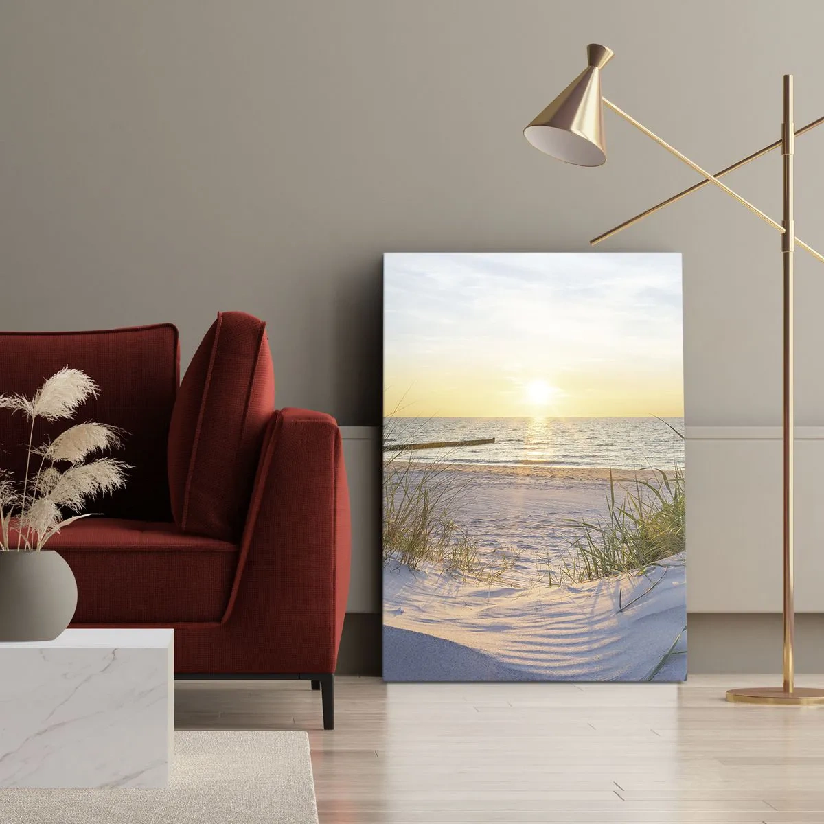 Canvastavla - Bild på duk - Havets brus, fågelsång, tom strand bland träden - 50x70 cm