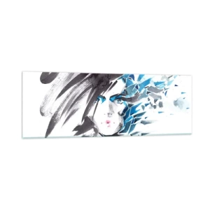 Glastavla - Bild på glas - Sensuell porträtt i grått och blått - 90x30 cm