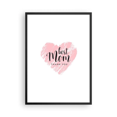 Affisch i svart ram - Rosa hjärta med text på vit bakgrund i minimalistisk stil - 50x70cm - Alltid rätt ögonblick - Modern väggdekoration för vardagsrum och sovrum ARTTOR
