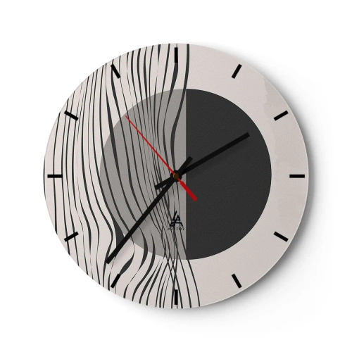Väggklocka - Klocka på glas - Abstrakt komposition med vågor och en cirkel - 30x30cm - Halvdan komposition - Modern väggdekoration för vardagsrum, kök och sovrum ARTTOR
