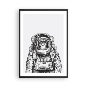 Affisch i svart ram - En apa i rymddräkt på vit bakgrund - 50x70cm - Alternativ evolution - Modern väggdekoration för vardagsrum och sovrum ARTTOR