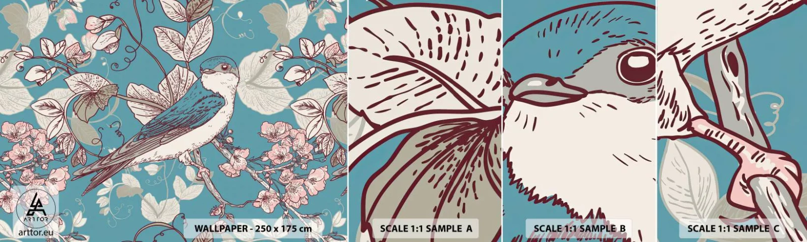 Provbit av självhäftande fototapet Deluxe Sticker - Japansk svala - Abstraktion, Svälja, Fågel - 100x30 cm