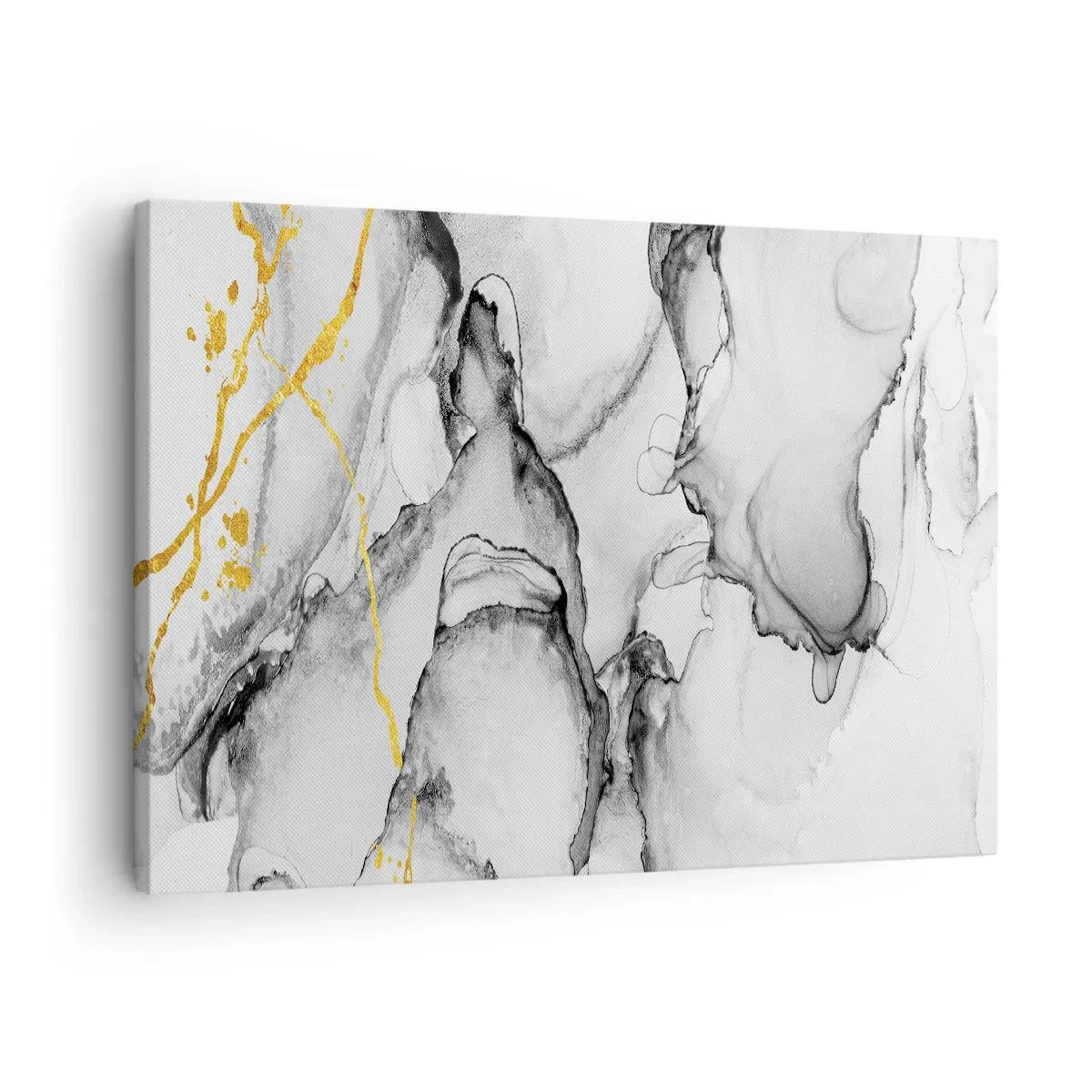 Canvastavla - Bild på duk - Abstrakta svartvita mönster med gulddetaljer - 70x50cm - Komposition med guldmotiv - Modern väggdekoration för vardagsrum och sovrum ARTTOR