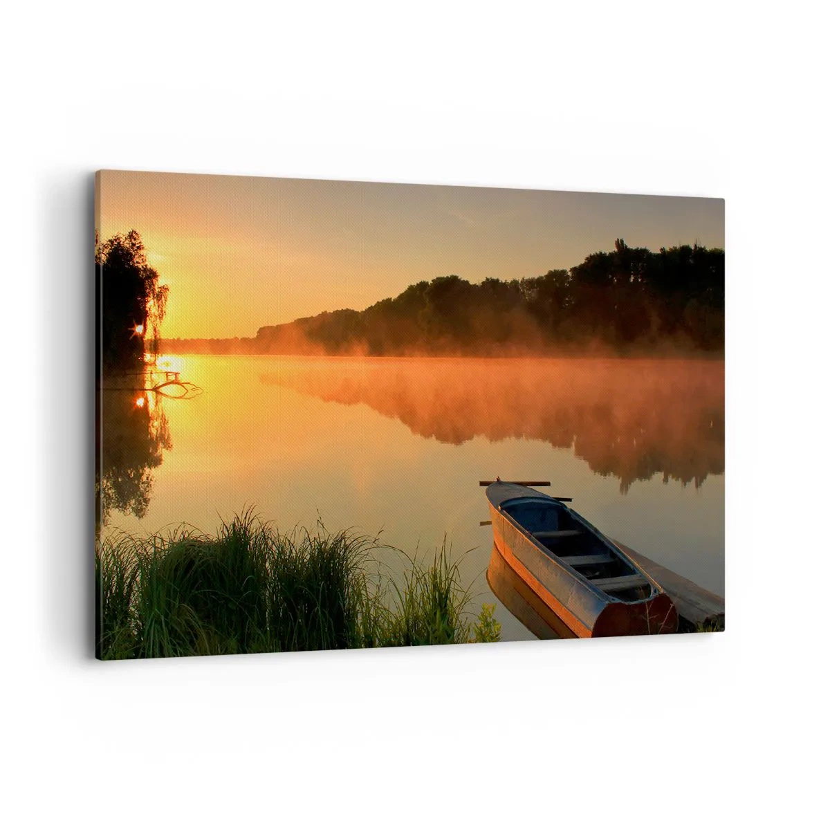 Canvastavla - Bild på duk - Soluppgång vid spegelklart vatten - 120x80 cm