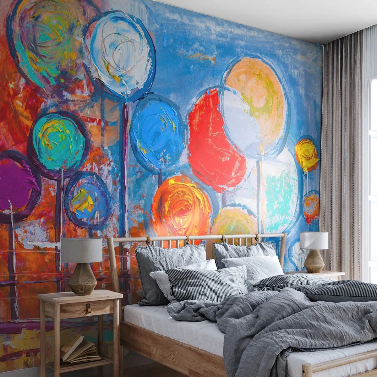 Självhäftande Fototapet Deluxe Sticker - Slickepinnar - Färgglada ballonger, Abstraktion, För barn - 250x175 cm