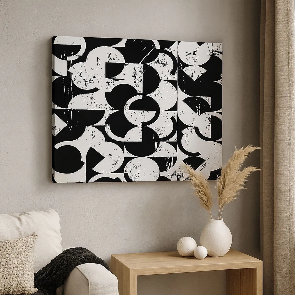 Canvastavla - Bild på duk - Abstrakt svartvitt geometriskt mönster med vintageeffekt - 70x50cm - Vit är vit och svart är svart - Modern väggdekoration för vardagsrum och sovrum ARTTOR