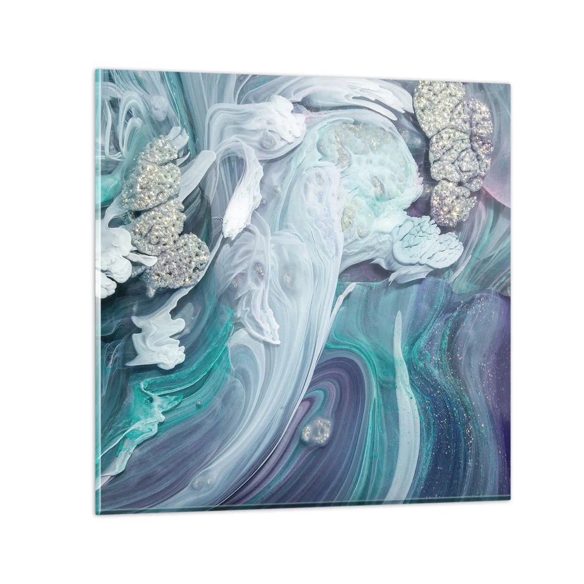 Glastavla - Bild på glas - Blåhetens strömmar - 50x50 cm