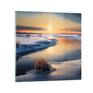 Glastavla - Bild på glas - Vintersolnedgång - 30x30 cm
