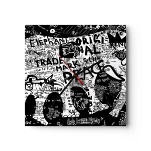 Väggklocka - Klocka på glas - Rik gatuvärld - 40x40 cm