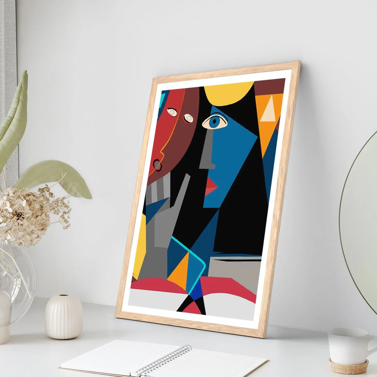 Affisch i ram av ljusek - Kubistiskt samtal - 30x40 cm