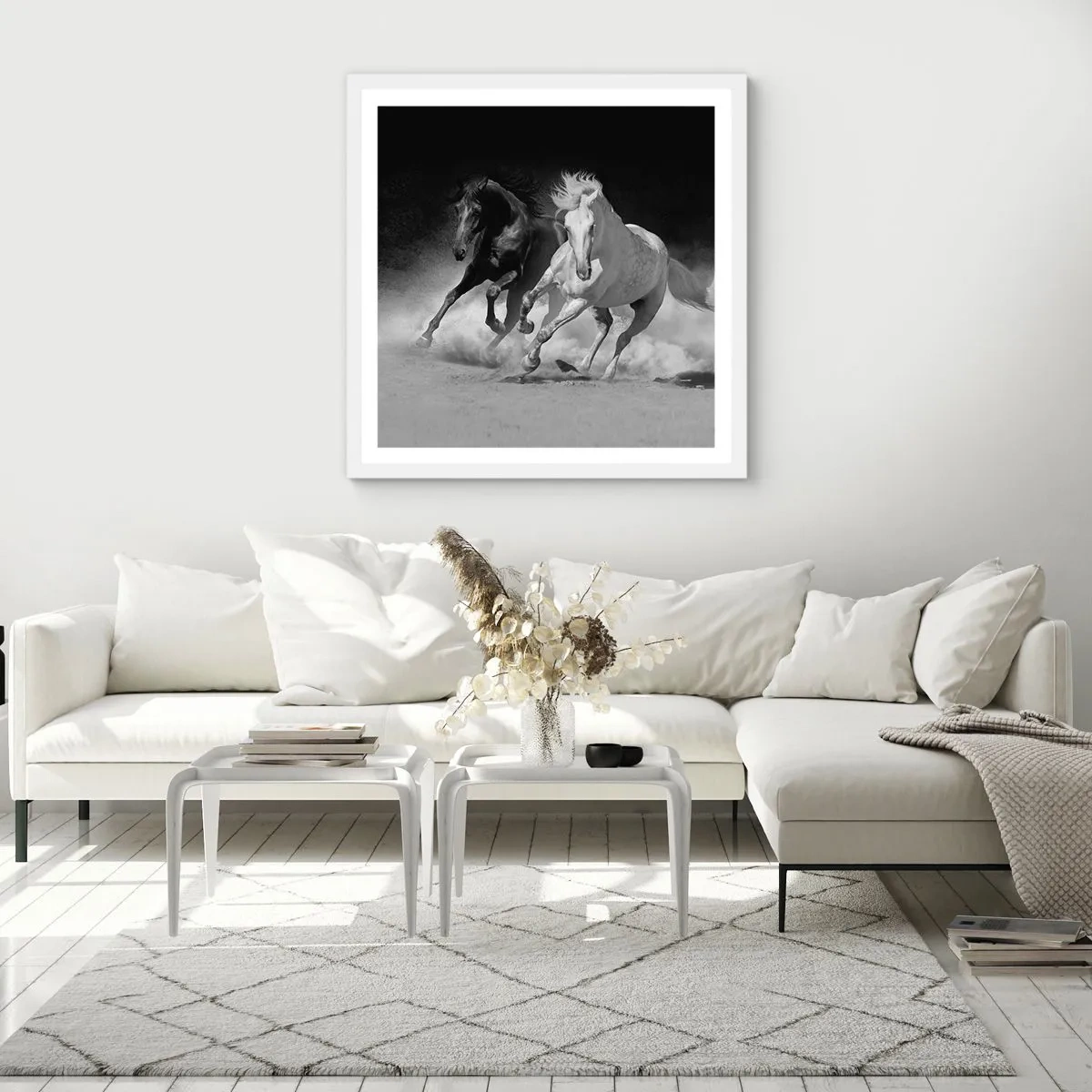 Affisch i vit ram - Frihetens galopp - 40x40 cm