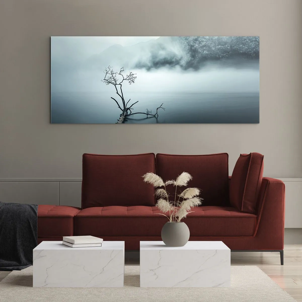 Glastavla - Bild på glas - Ut ur vatten och dimma - 100x40 cm