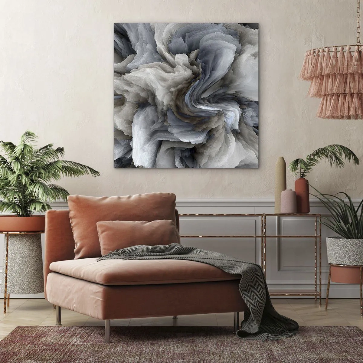 Canvastavla - Bild på duk - Sten och blomma - 70x70 cm