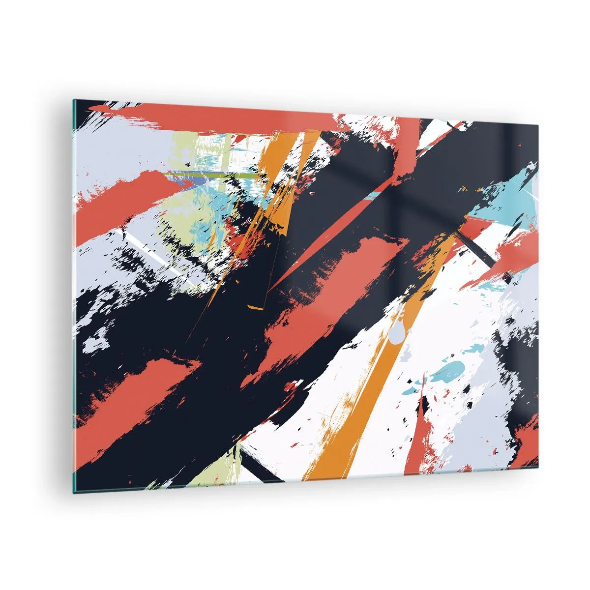 Glastavla - Bild på glas - Abstrakta penseldrag i intensiva färger - 70x50cm - Dynamisk komposition - Modern väggdekoration för vardagsrum och sovrum ARTTOR