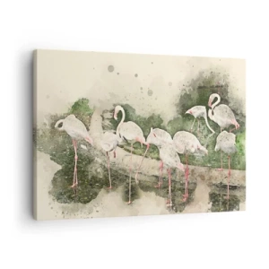 Canvastavla - Bild på duk - Flamingos i sin naturliga omgivning i akvarellstil - 70x50cm - Exotisk dröm - Modern väggdekoration för vardagsrum och sovrum ARTTOR