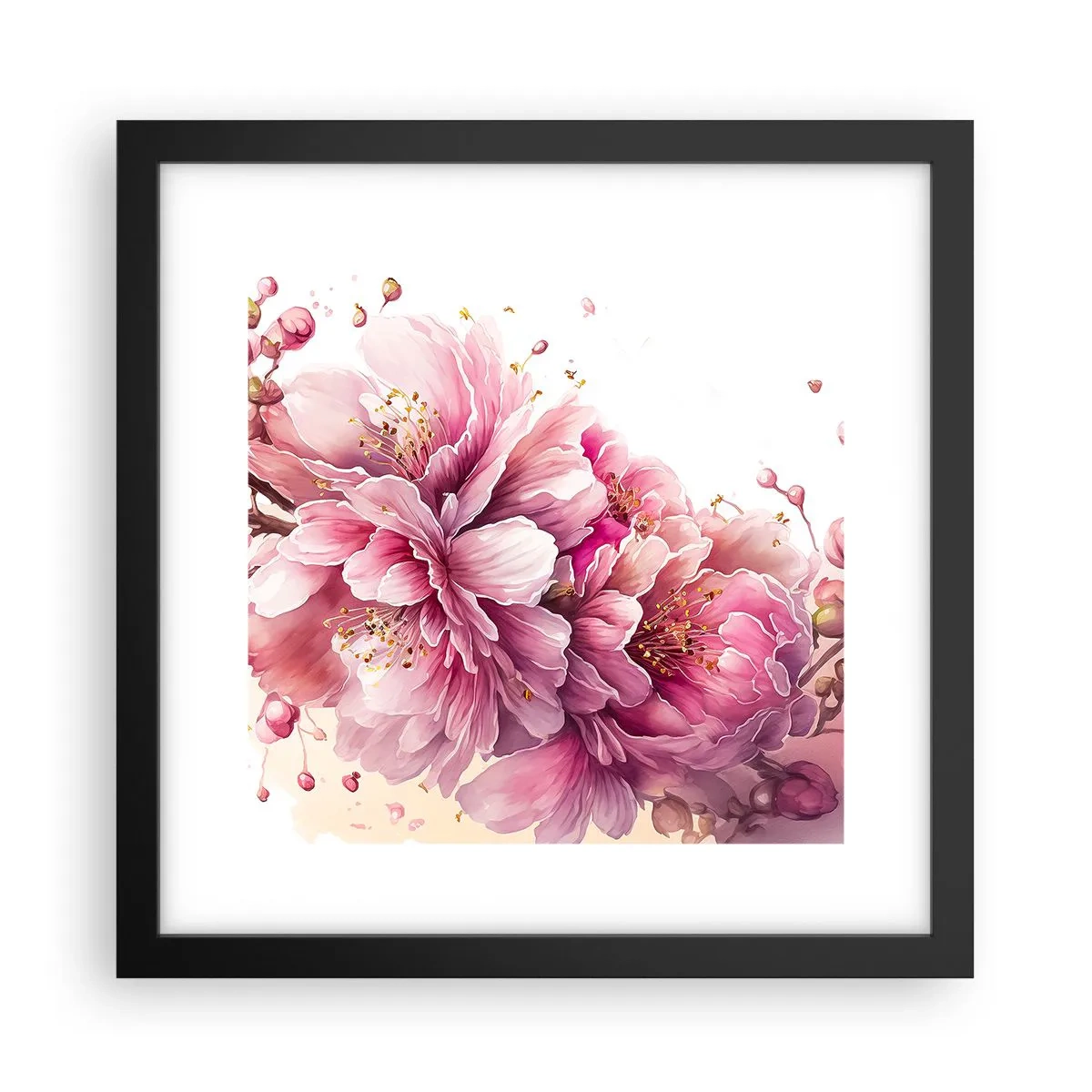 Affisch i svart ram - Blommande körsbärsblomma - 30x30 cm