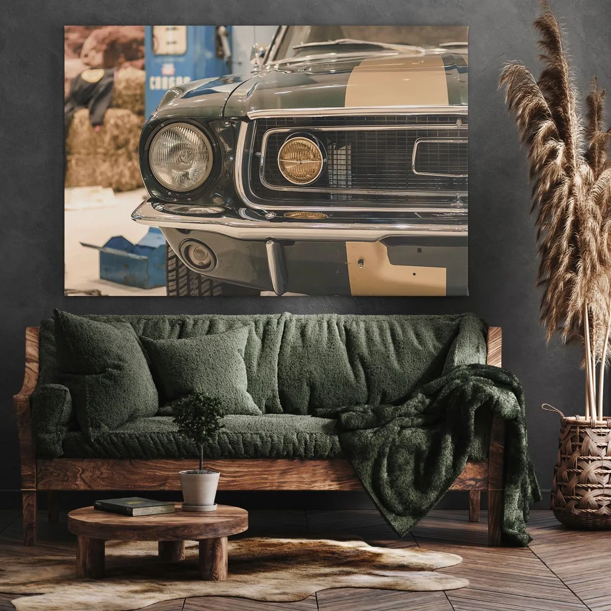 Canvastavla - Bild på duk - En ikonisk retrobil i klassisk miljö - 70x50cm - Ett möte med legenden - Modern väggdekoration för vardagsrum och sovrum ARTTOR