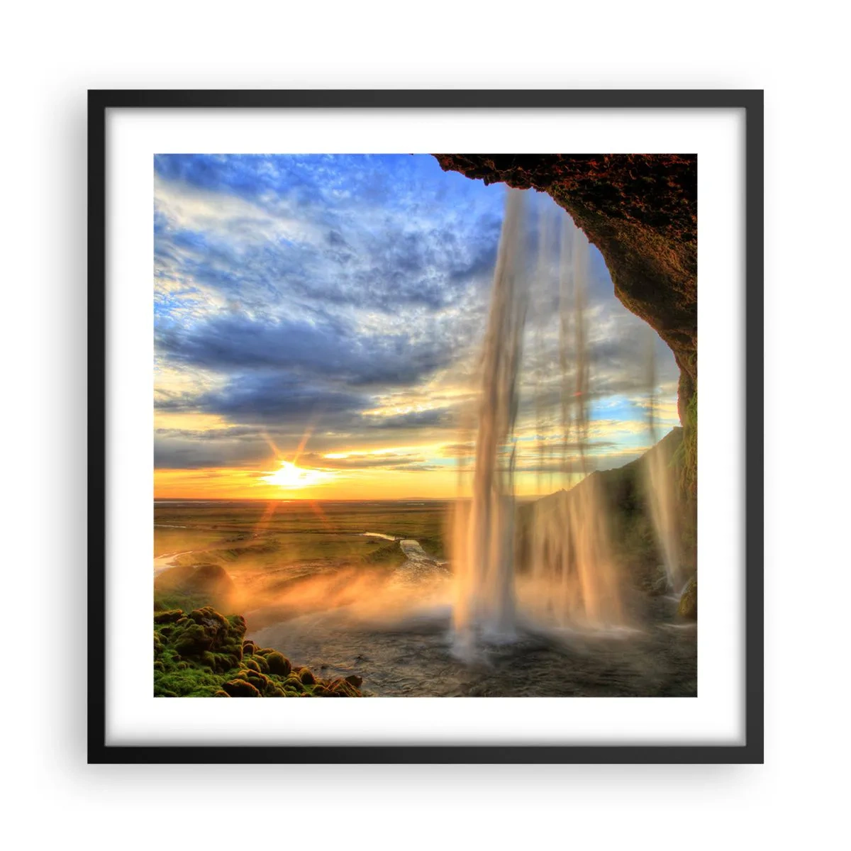 Affisch i svart ram - Världen bakom ridå av droppar - 50x50 cm