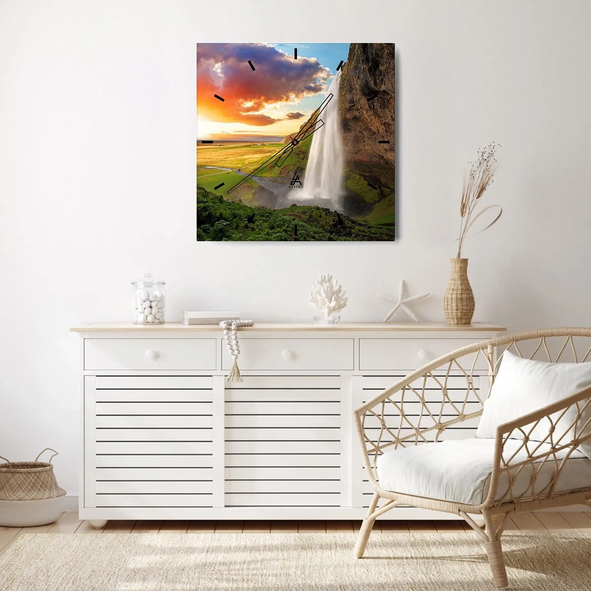 Väggklocka - Klocka på glas - Full av isländsk sommar - 40x40 cm