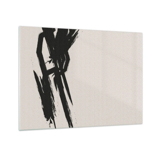 Glastavla - Bild på glas - Ett dynamiskt svart penseldrag mot en ljus bakgrund - 70x50cm - En ostoppbar rörelse - Modern väggdekoration för vardagsrum och sovrum ARTTOR