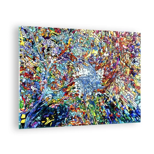 Glastavla - Bild på glas - Färgglada abstrakta mönster som påminner om målat glas - 70x50cm - Glasmålning - droppar - Modern väggdekoration för vardagsrum och sovrum ARTTOR