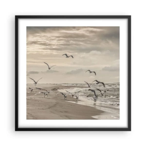 Affisch i svart ram - Havets brus, fågelsång - 50x50 cm