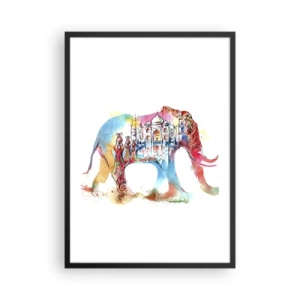 Affisch i svart ram - Färgglad elefant med indiska motiv och Taj Mahal - 50x70cm - Indien - kärlekens aura - Modern väggdekoration för vardagsrum och sovrum ARTTOR