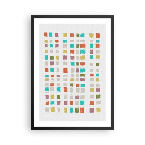 Affisch i svart ram - Färgglada geometriska rutor på en ljus bakgrund - 50x70cm - Ett okänt spel - Modern väggdekoration för vardagsrum och sovrum ARTTOR