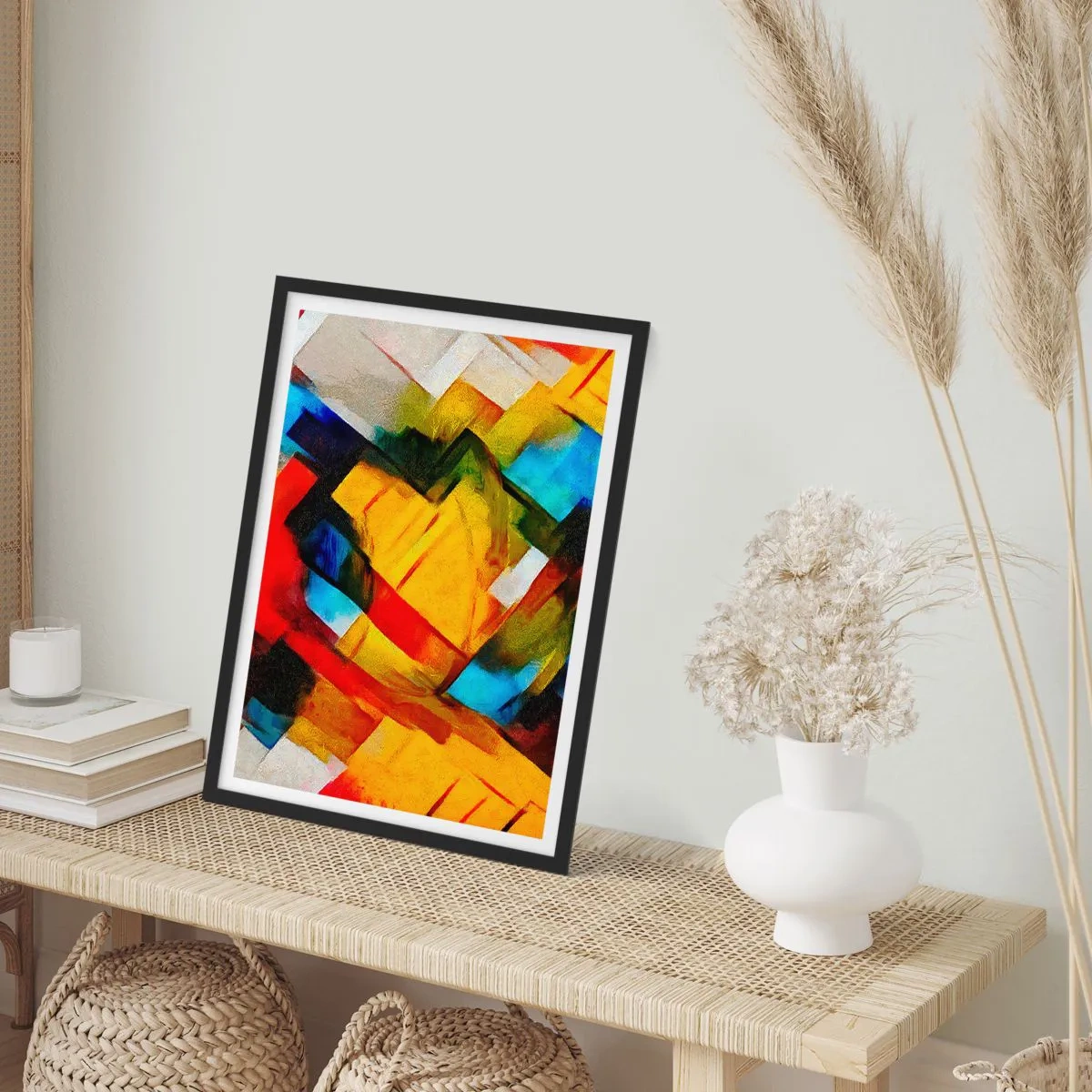 Affisch i svart ram - Abstrakta geometriska former i intensiva färger - 50x70cm - Färgmix - Modern väggdekoration för vardagsrum och sovrum ARTTOR
