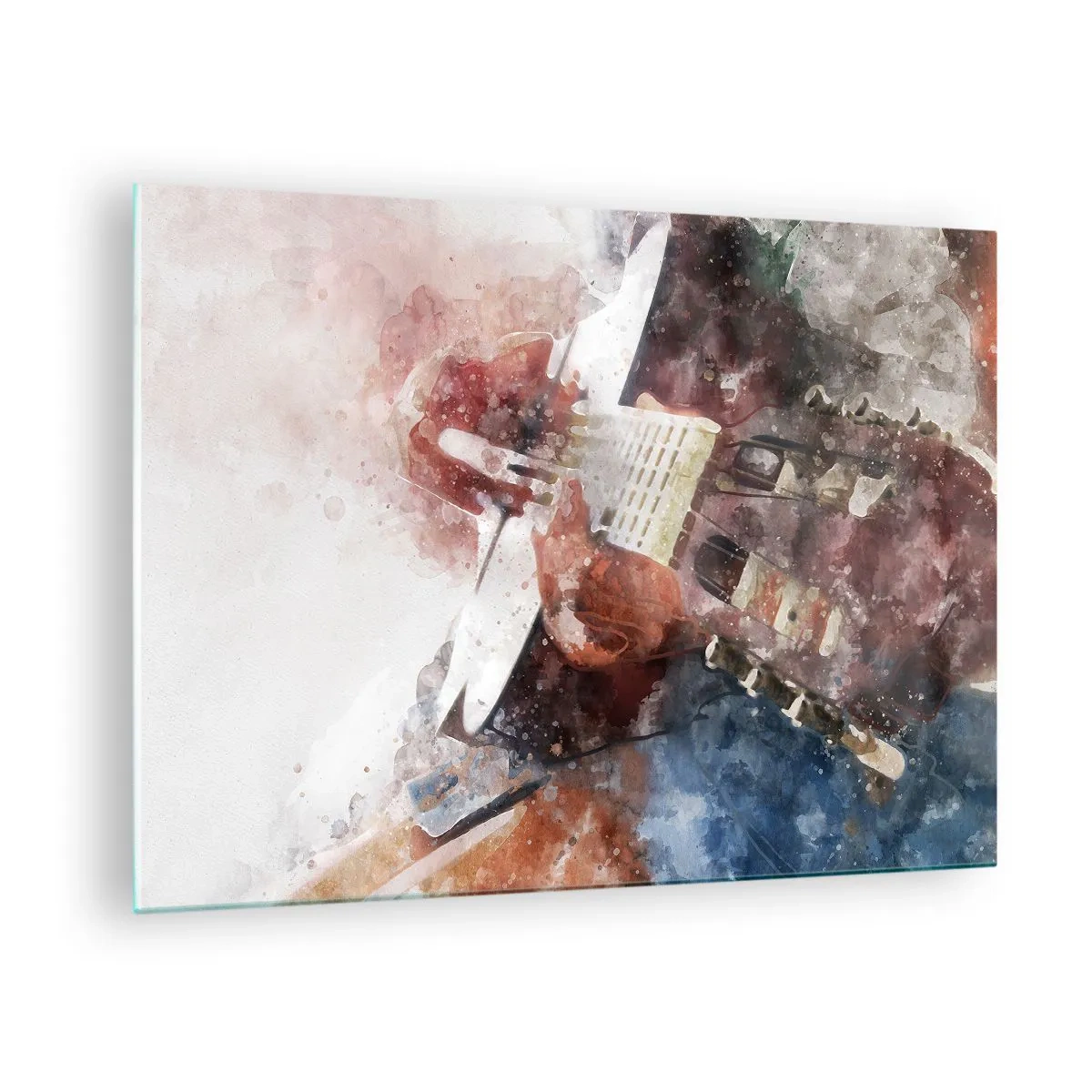 Glastavla - Bild på glas - En akvarellmålning av en konstnärlig gitarrist - 70x50cm - Vad tycker du om det? - Modern väggdekoration för vardagsrum och sovrum ARTTOR