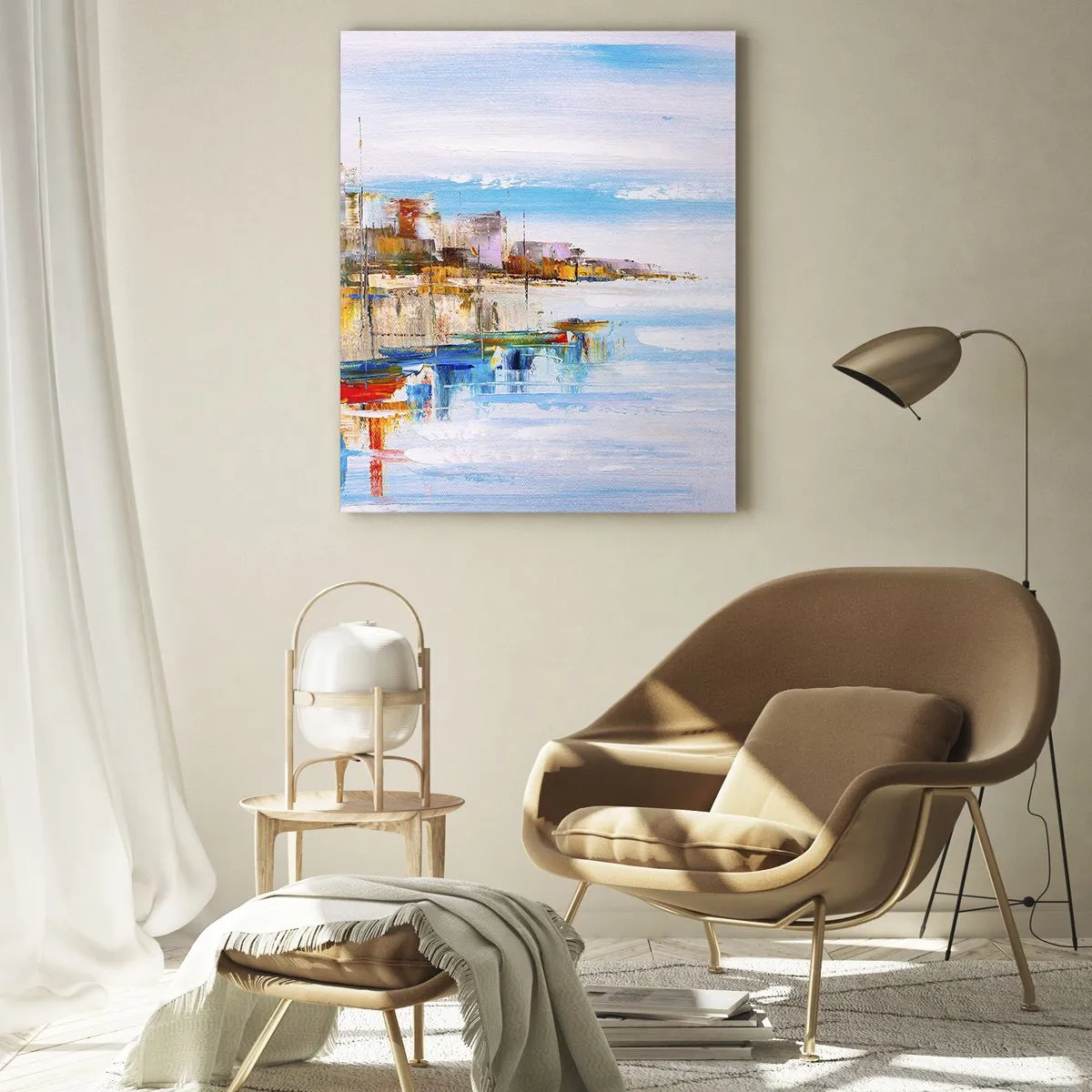 Glastavla - Bild på glas - Flerfärgad urban hamn - 50x70 cm