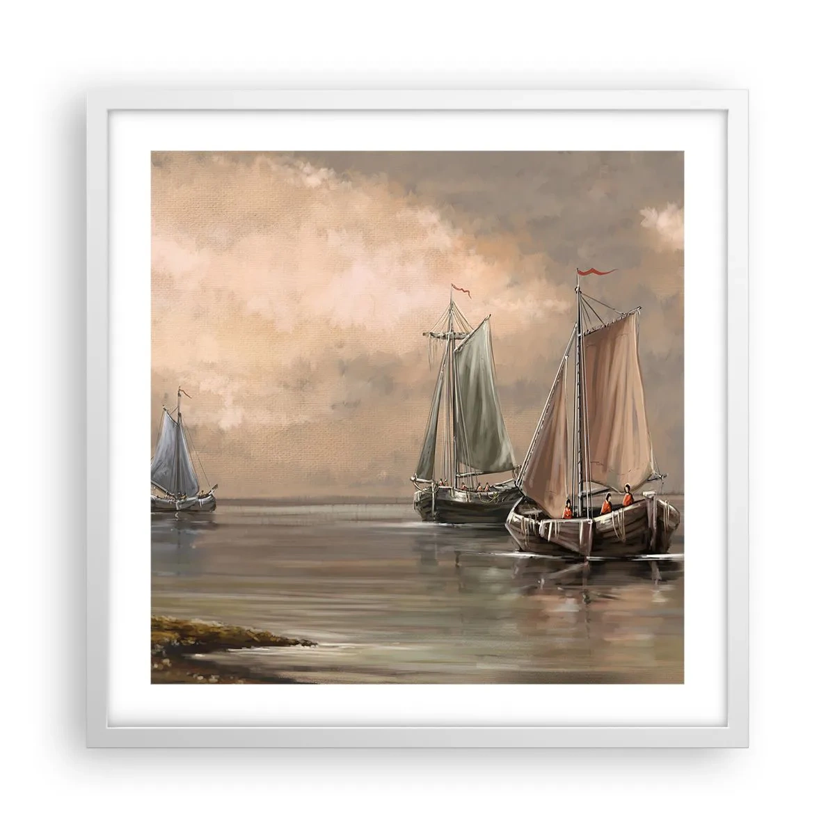 Affisch i vit ram - Seglarnas hemkomst - 50x50 cm