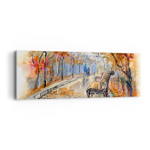 Canvastavla - Bild på duk - Vandra tillsammans mot hösten - 90x30 cm