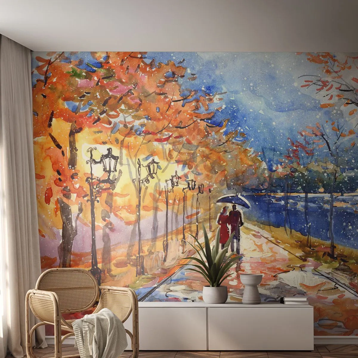 Självhäftande Fototapet Deluxe Sticker - Tillsammans mot tidens gräns - Landskap, Park Avenue, Träd - 250x175 cm