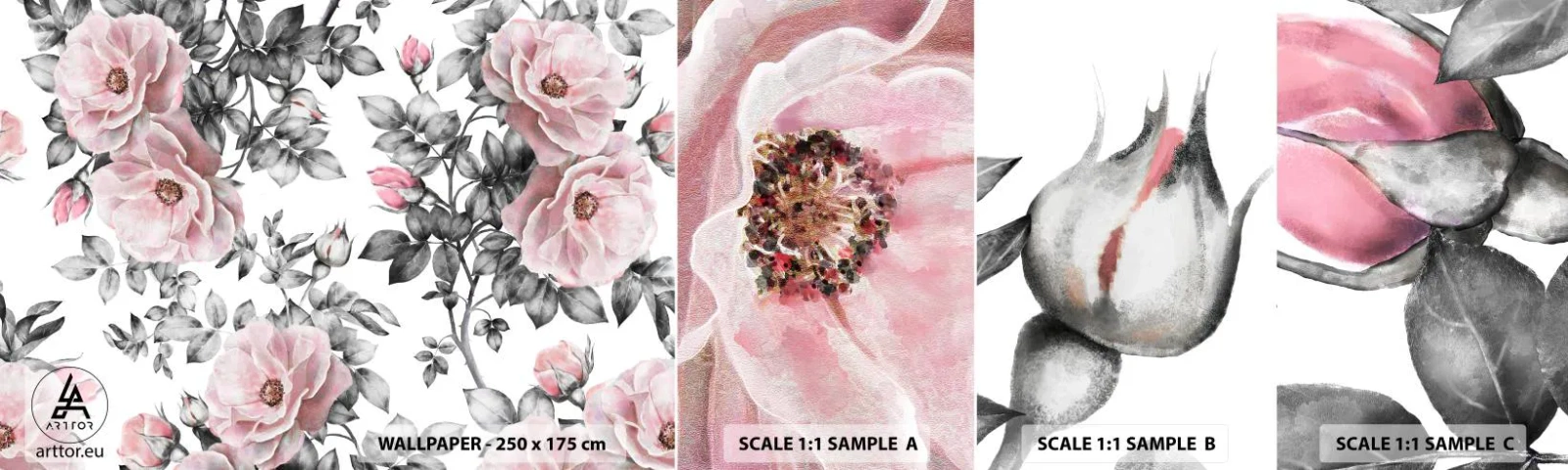 Provbit av självhäftande fototapet Deluxe Sticker - Tappa sig i rosblommorna - Blommor, Reste sig, Trädgård - 100x30 cm