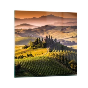 Glastavla - Bild på glas - Arkadia - toskanskt landskap - 70x70 cm