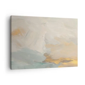 Canvastavla - Bild på duk - Fina abstrakta penseldrag i nyanser av vitt och guld - 70x50cm - Abstraktion - ett land av mildhet - Modern väggdekoration för vardagsrum och sovrum ARTTOR